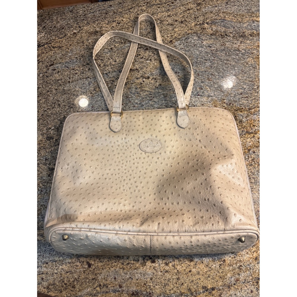 Tangaroa Terrida Venezia Ostrich Embossed Leather Tote Bag Beige Italy Laptop‎